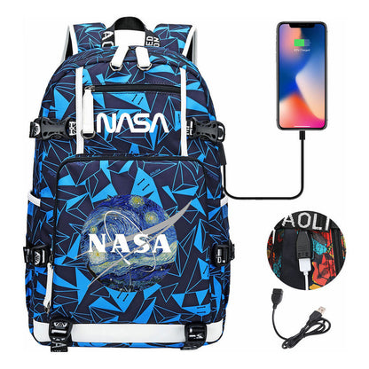 Nasa Fashion Printed Usb Student Backpack For Leisure Travel Backpack