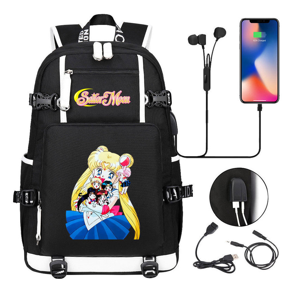 Beautiful Girl Warrior Usb Youth Student School Bag Travel Backpack