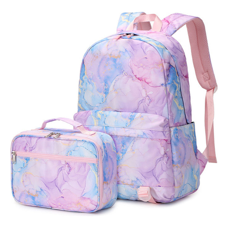 Rainbow Gradient Teenage Student Girls School Bag Lunch Bag Three Piece Set Backpack Set