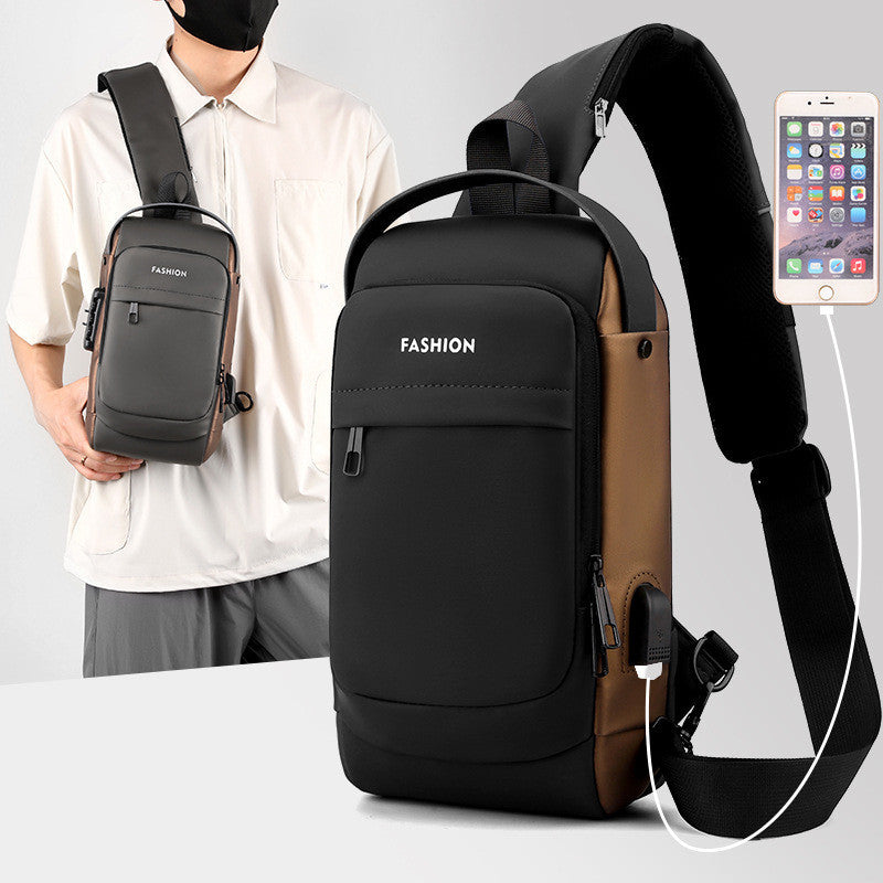 Usb Chest Bag Password Lock Men's Shoulder Bag Casual Sports Waist Bag Small Bag Multifunctional Crossbody Bag
