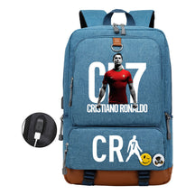 Football Star Cristiano Ronaldo Printed Usb Youth Primary And Secondary School Backpack For Boys And Girls Leisure Travel Backpack