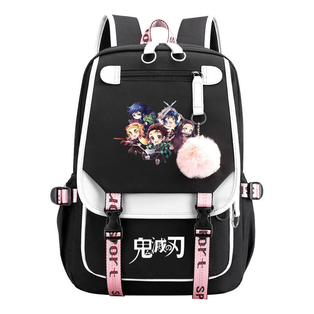 Cartoon Fashion Usb Youth Student Backpack Boy's And Girl's Leisure Ribbon Flip Backpack