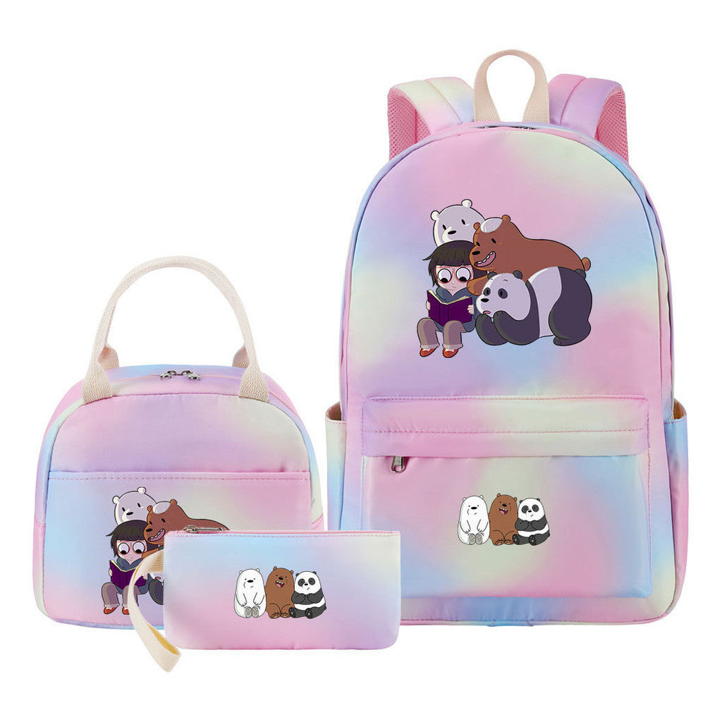 Cartoon Cute Three Cheap Bear Student Backpack Lunch Bag Three Piece Set Backpack Set