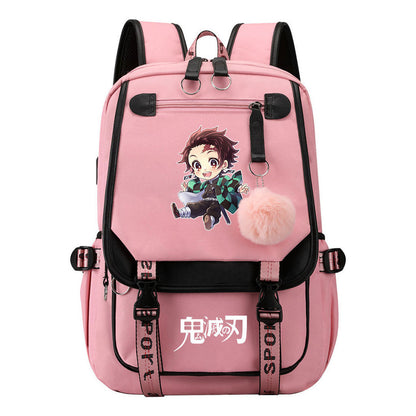 Comic Cartoon Fashion Usb Student Backpack Casual Woven Flap Backpack