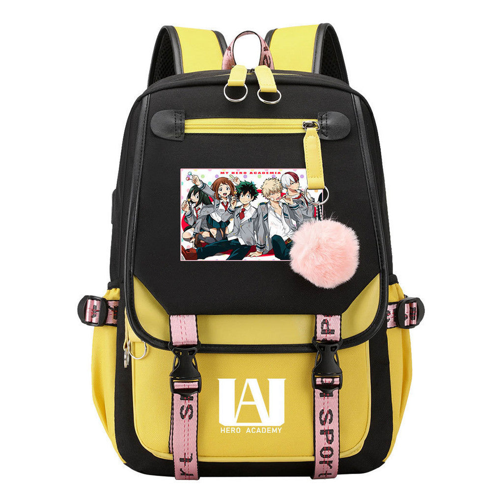 Comics My Heroes Academy Usb Student Backpack Casual Ribbon Flip Backpack