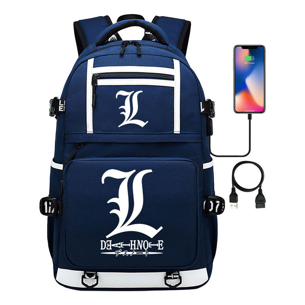 Cartoon Comics Death Note Printed Usb Youth Student Backpack Men's And Women's Leisure Travel Backpack