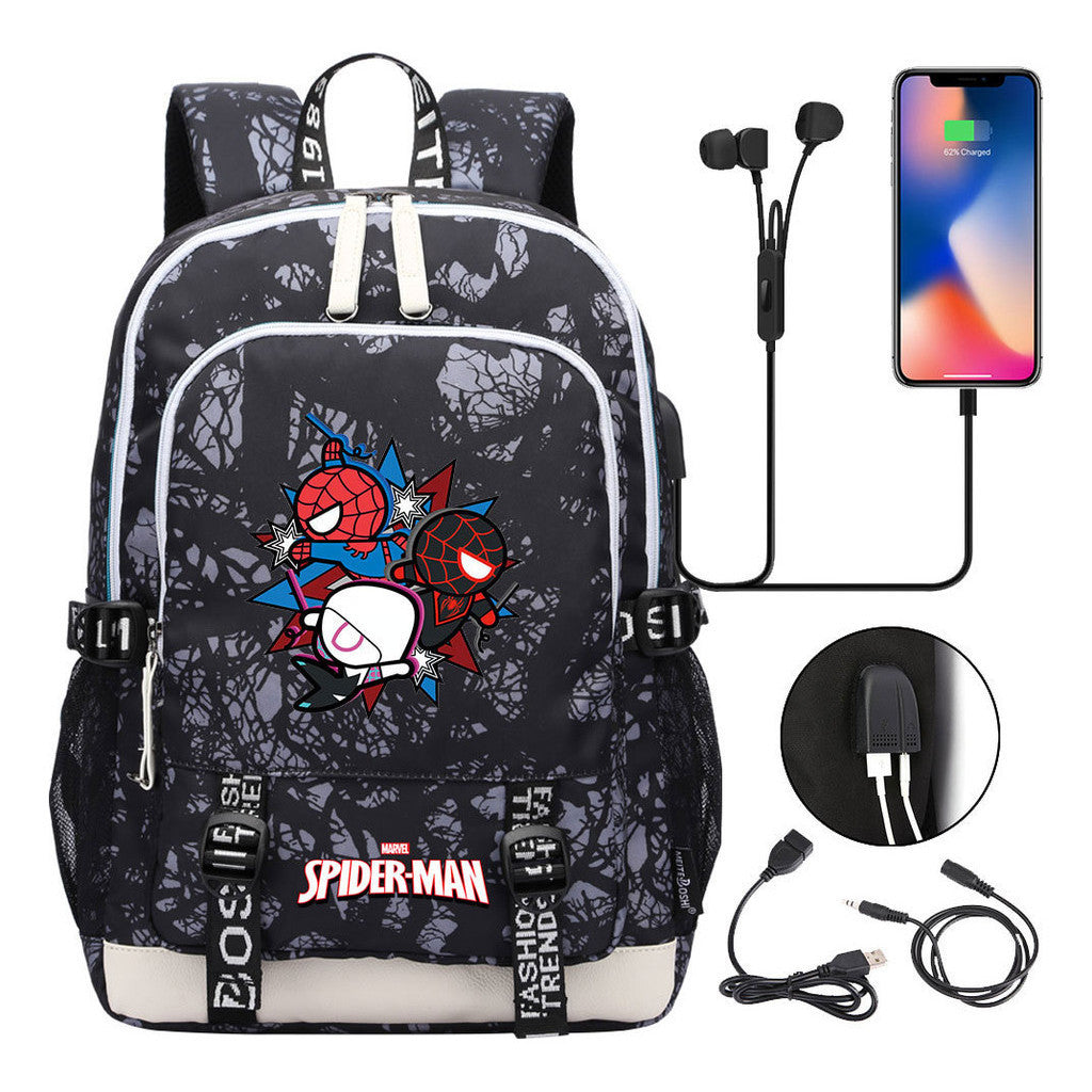Superhero Printed Youth Primary And Secondary School Backpack Usb Men's And Women's Leisure Backpack