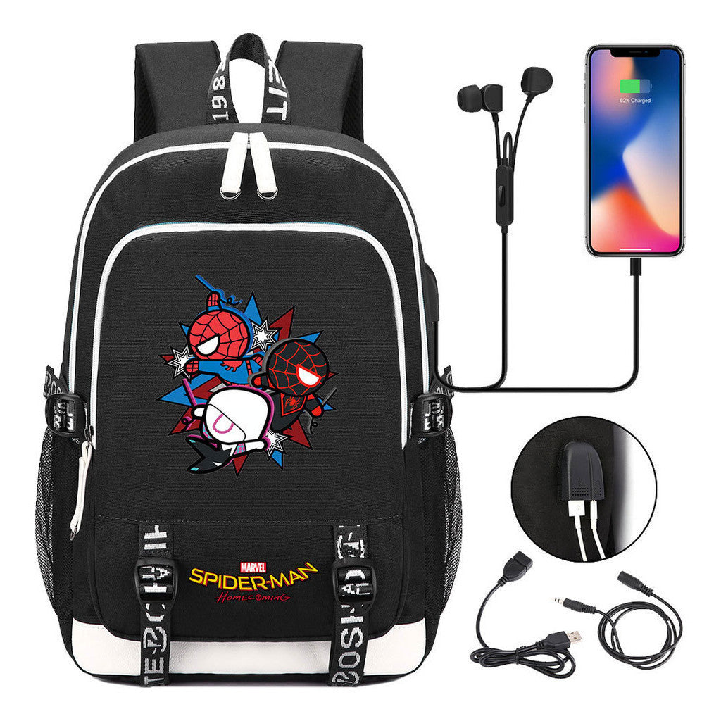 Superhero Printed Youth Primary And Secondary School Backpack Usb Men's And Women's Leisure Backpack