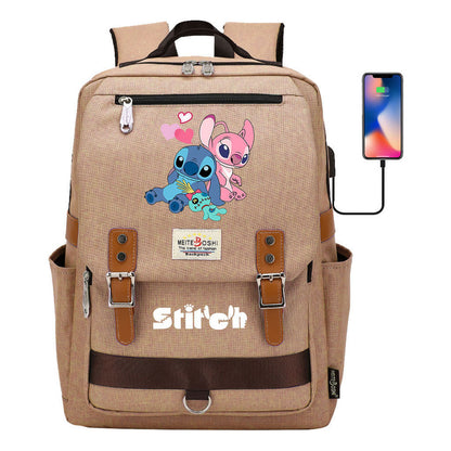 Anime Star Baby Stitch Printed Student Backpack For Men And Women With Casual Magnetic Buckle Backpack