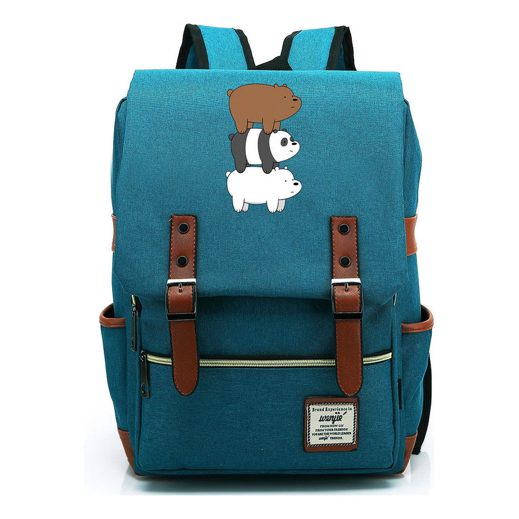 Cartoon Cute Three Bears Printed Youth School Bag For Men And Women Leisure Belt Buckle Classic Backpack