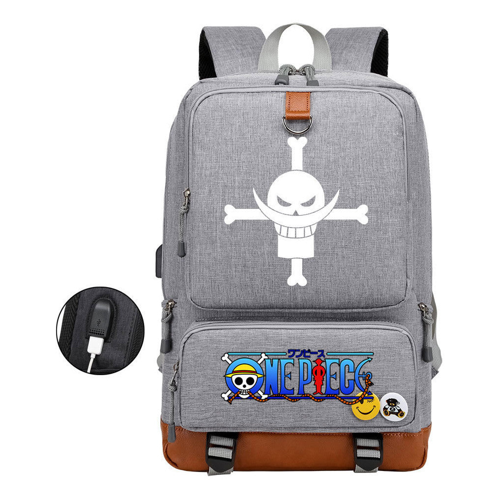Cartoon Pirate King Printed Usb Student Backpack Leisure Travel Backpack