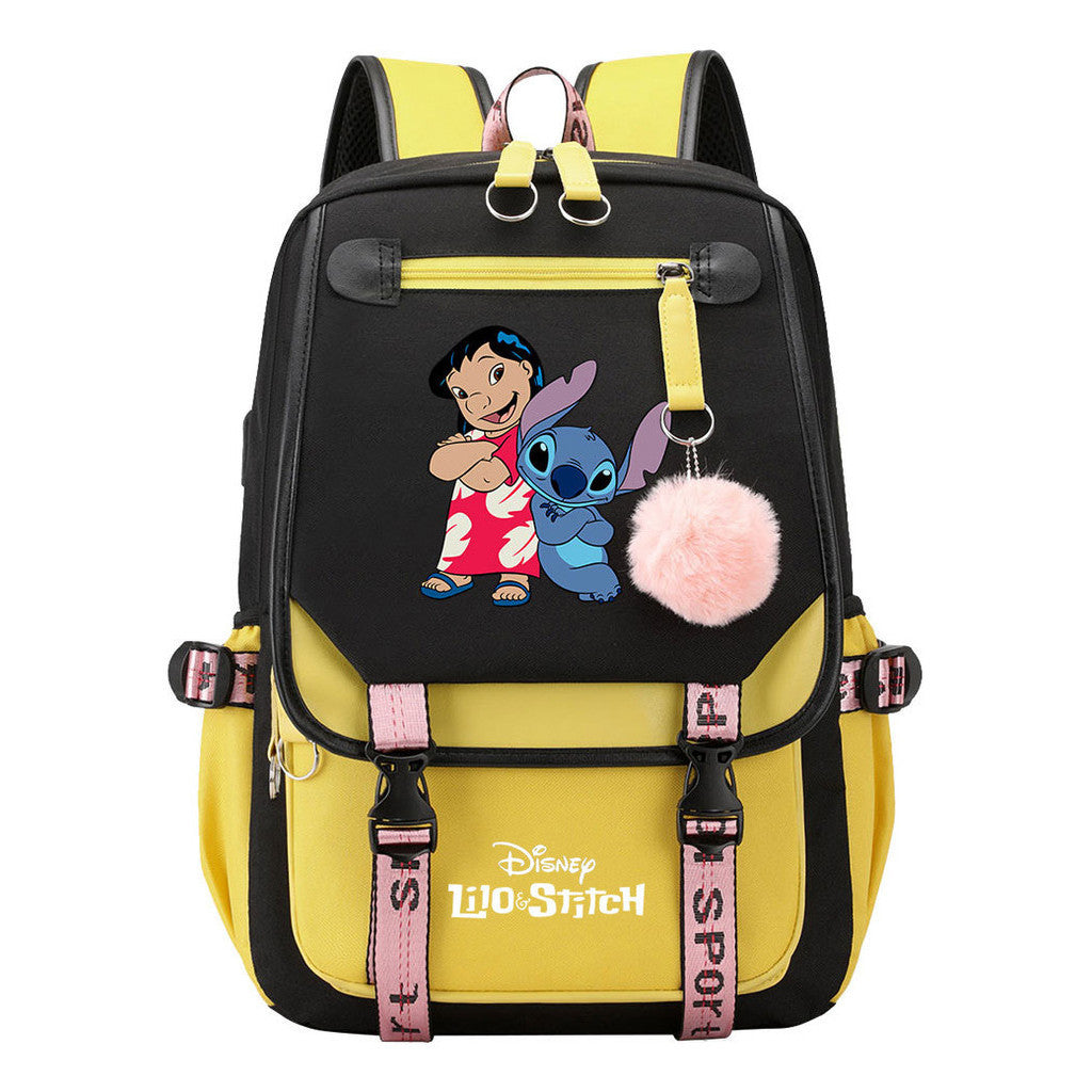 Interstellar Baby Stitch Usb Backpack For Boys And Girls, Casual Woven Strap Flip Back Backpack