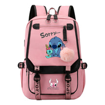 Interstellar Baby Stitch Usb Backpack For Men And Women, Casual Woven Strap Flip Back Backpack