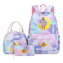 Anime Beauty Girl Warrior Student Girls School Bag Lunch Bag Three Piece Set Backpack Set