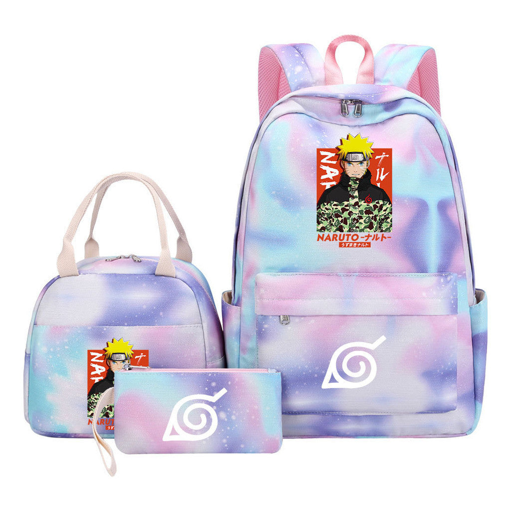 Naruto Teenage Student Girls School Bag Lunch Bag Three Piece Set Backpack Set