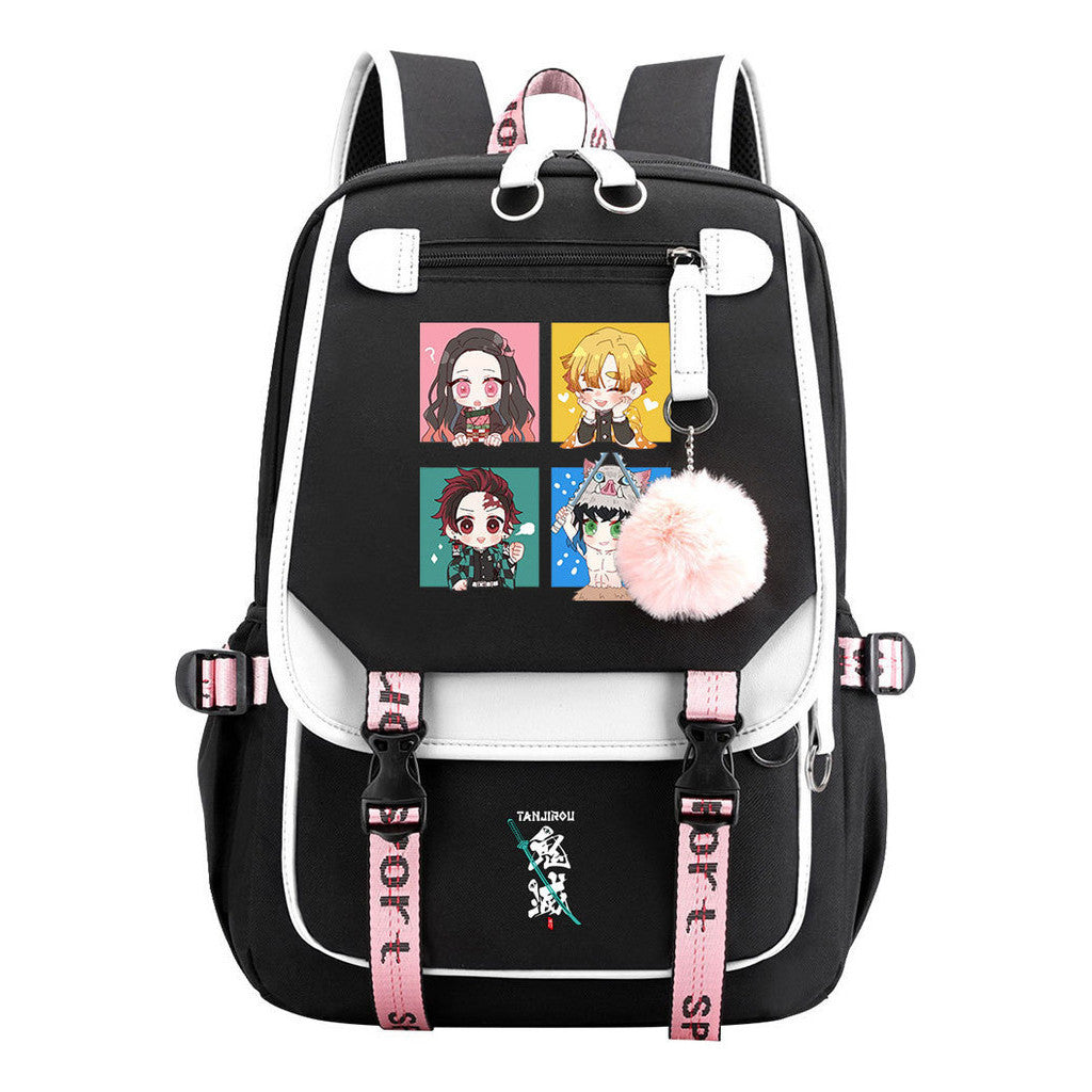 Cartoon Fashion Usb Youth Student School Bag Casual Ribbon Flip Backpack