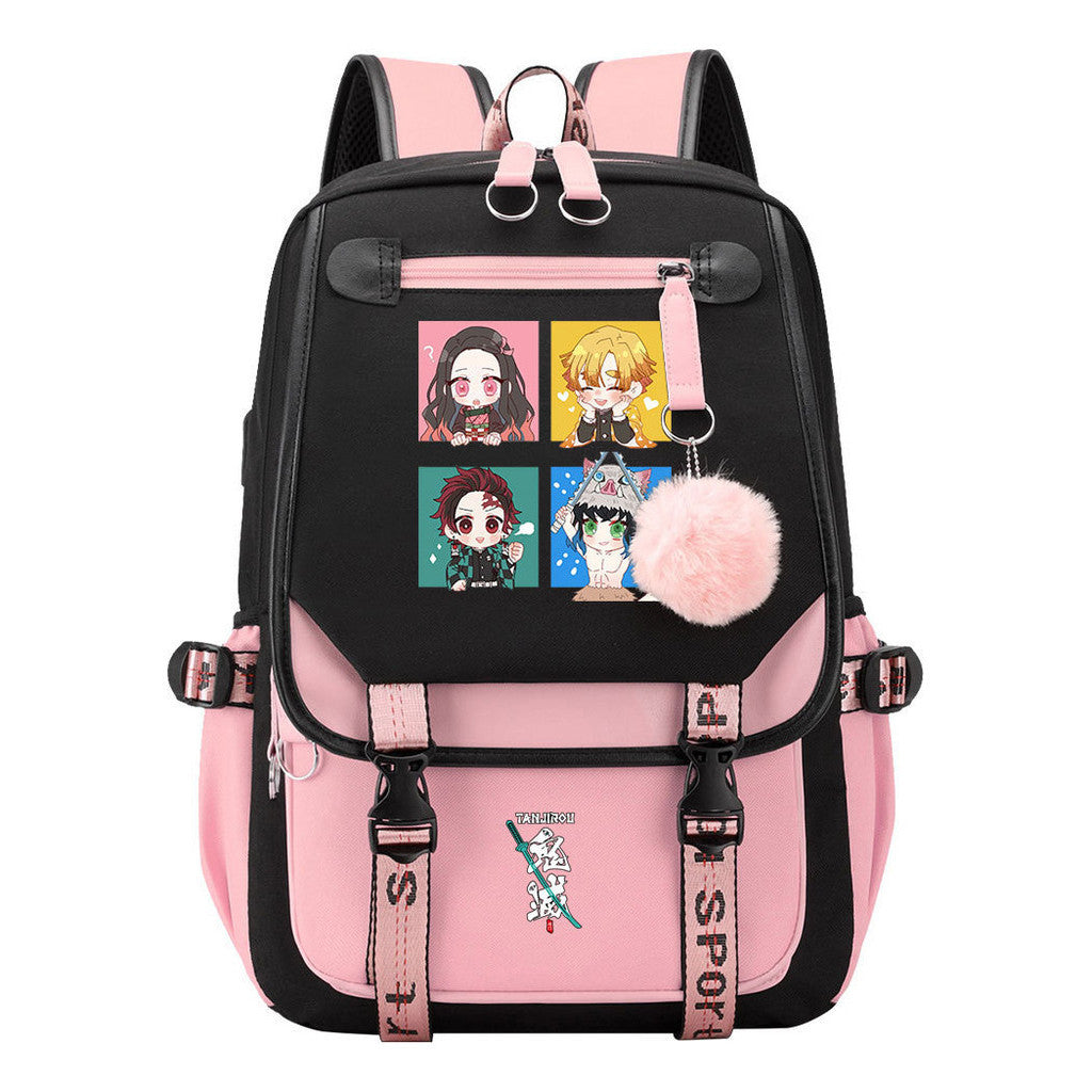 Cartoon Fashion Usb Youth Student School Bag Casual Ribbon Flip Backpack