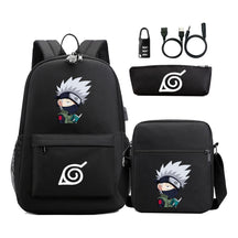 Naruto Usb Password Lock Backpack Three Piece Set For Men And Women Backpack Set
