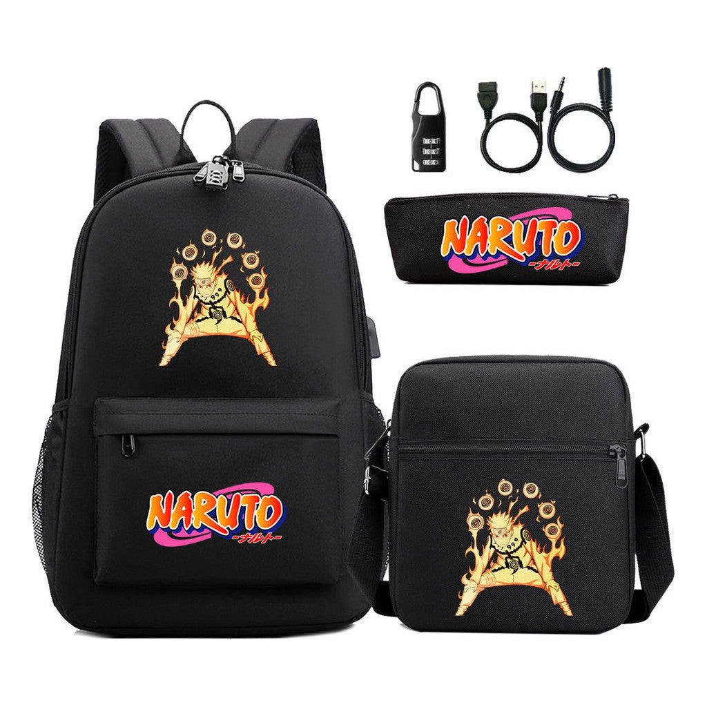 Naruto Usb Password Lock Youth Student Backpack Three Piece Set Backpack Set