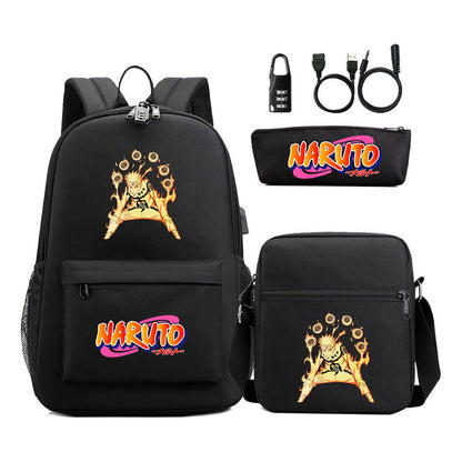Naruto Usb Password Lock Youth Student Backpack Three Piece Set Backpack Set