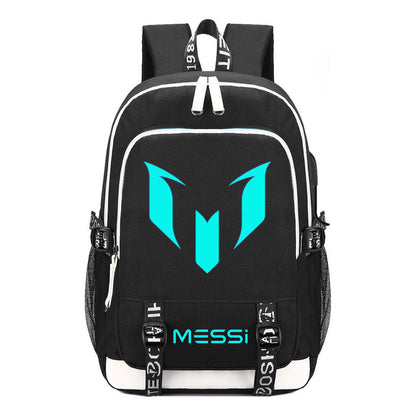 Blue Luminous Sports Football Star Teenagers Schoolbag Usb Leisure Backpack Men And Women