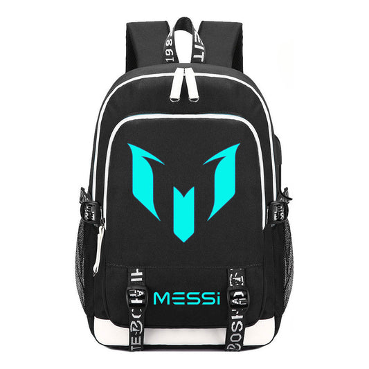 Blue Luminous Sports Football Star Teenagers Schoolbag Usb Leisure Backpack Men And Women