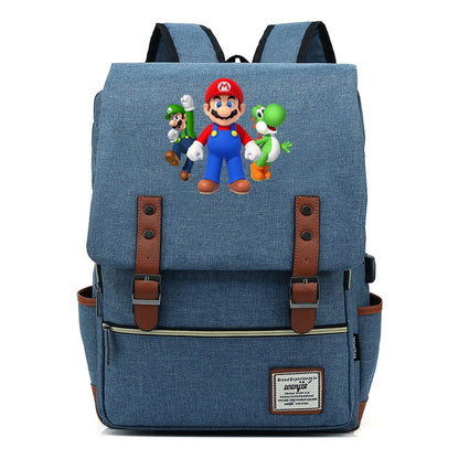 Super Mario Youth Student backpack USB casual backpack