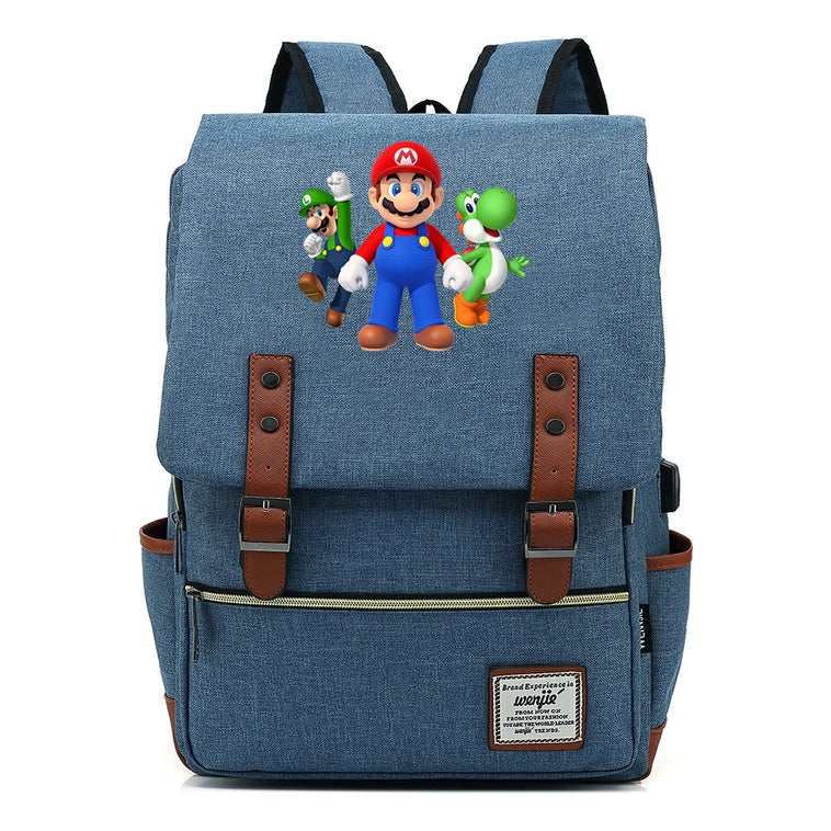 Super Mario Youth Student backpack USB casual backpack