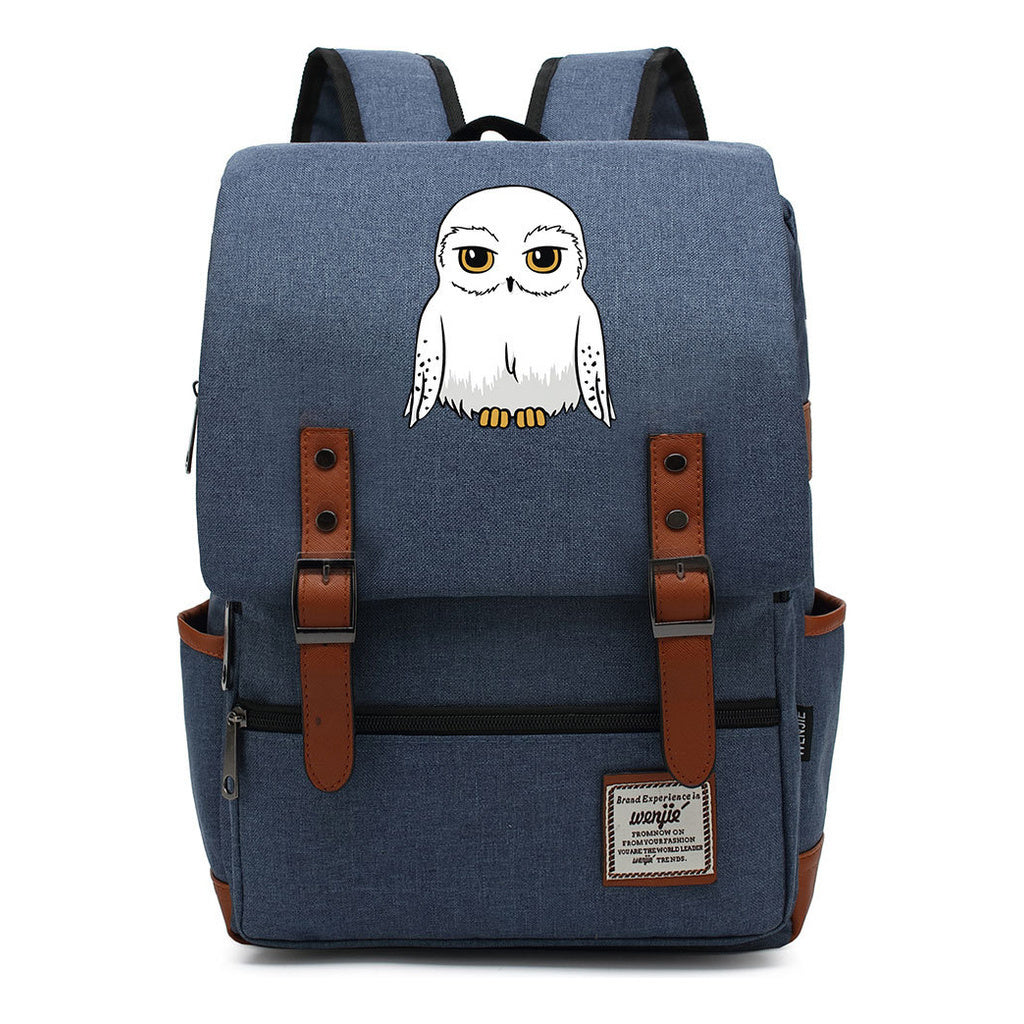 Cartoon White Owl Youth Student Backpack For Men And Women With Casual Belt Buckle Backpack