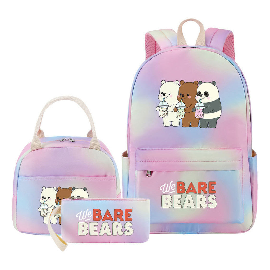 Cartoon Cute Three Bears Youth Student Girls School Bag Lunch Bag Three Piece Set Backpack Set
