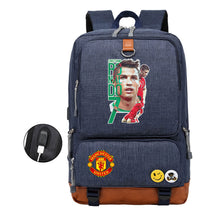 Football Star Cristiano Ronaldo Printed Usb Student Backpack For Leisure Travel Backpack