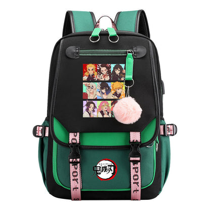 Cartoon Fashion Usb Youth Student Backpack Boy's And Girl's Leisure Ribbon Flip Backpack