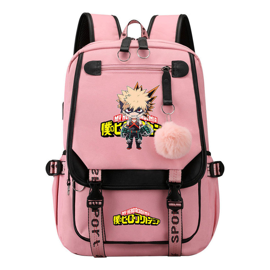 My Heroes Academy Usb Student Backpack, Casual Woven Strap Flip Back Backpack