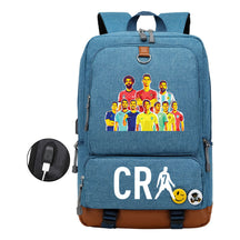 Football Star Cristiano Ronaldo Printed Usb Student Backpack For Leisure Travel Backpack