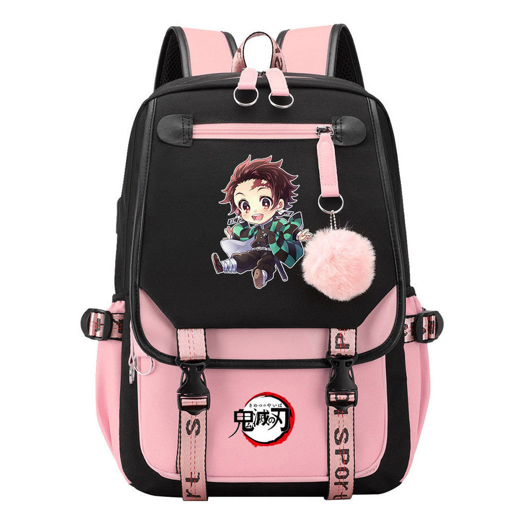 Japanese Cartoon Fashion Usb Student Backpack Casual Woven Flap Backpack