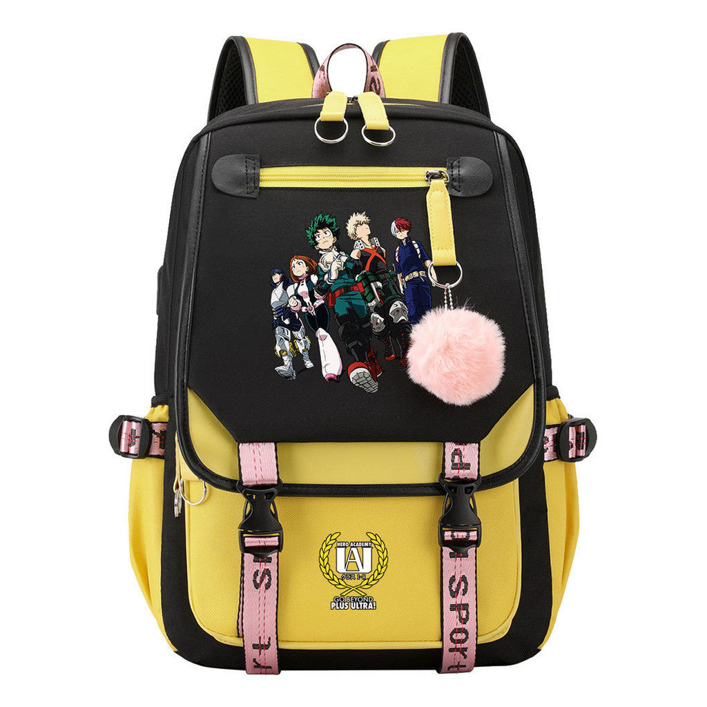 My Heroes Academy Usb Student Backpack, Casual Woven Strap Flip Back Backpack