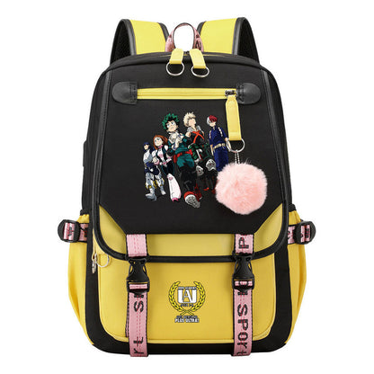 My Heroes Academy Usb Student Backpack, Casual Woven Strap Flip Back Backpack