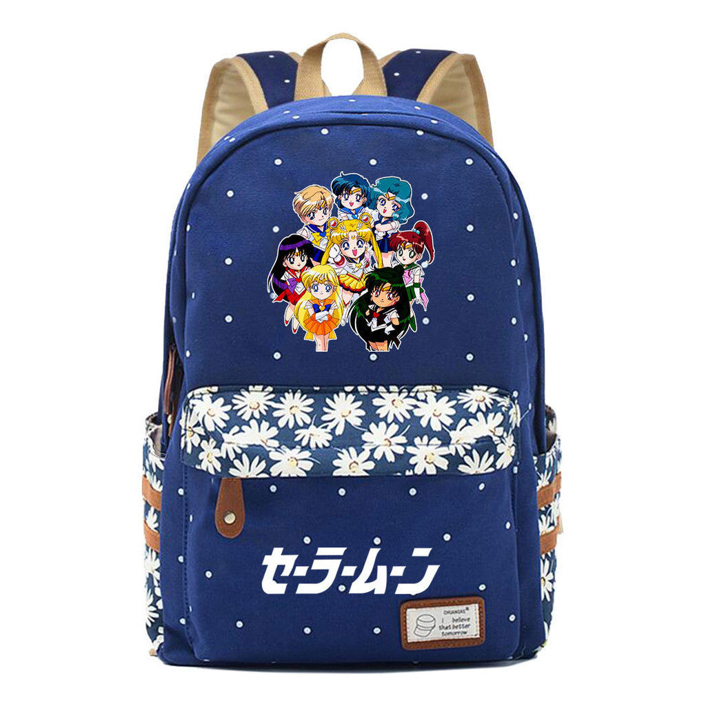Anime Beauty Girl Warrior Student School Bag Fragmented Flower Boy's And Girl's Leisure Backpack
