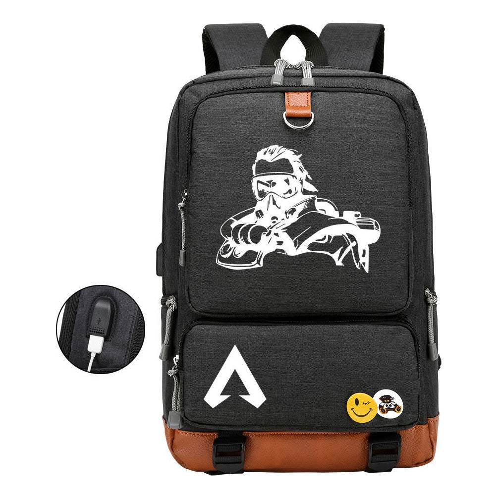 Apex Hero Print Usb Student Backpack For Leisure Travel Backpack
