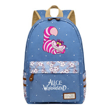Anime Cartoon Cheshire Cat Print Student Backpack, Floral Casual Backpack