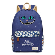 Anime Cartoon Cheshire Cat Print Student Backpack, Floral Casual Backpack