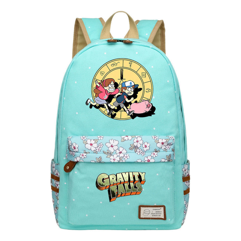 Cartoon, Anime, Bizarre Town, Teenage Student Backpacks, Floral Men's And Women's Backpacks