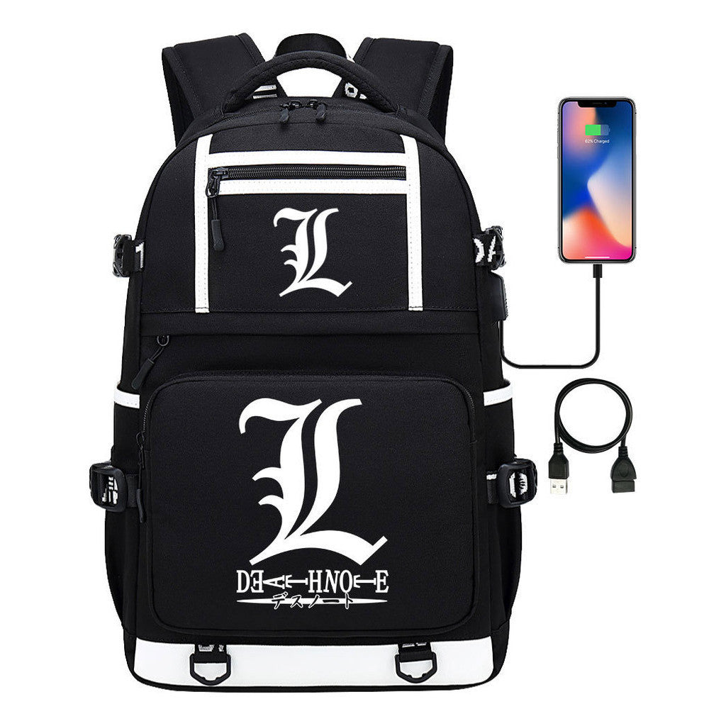 Cartoon Comics Death Note Printed Usb Youth Student Backpack Men's And Women's Leisure Travel Backpack