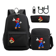 Super Mario Usb Password Lock Youth Student Backpack 3-piece Set For Men And Women Backpacks