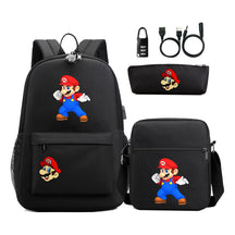 Super Mario Usb Password Lock Youth Student Backpack 3-piece Set For Men And Women Backpacks