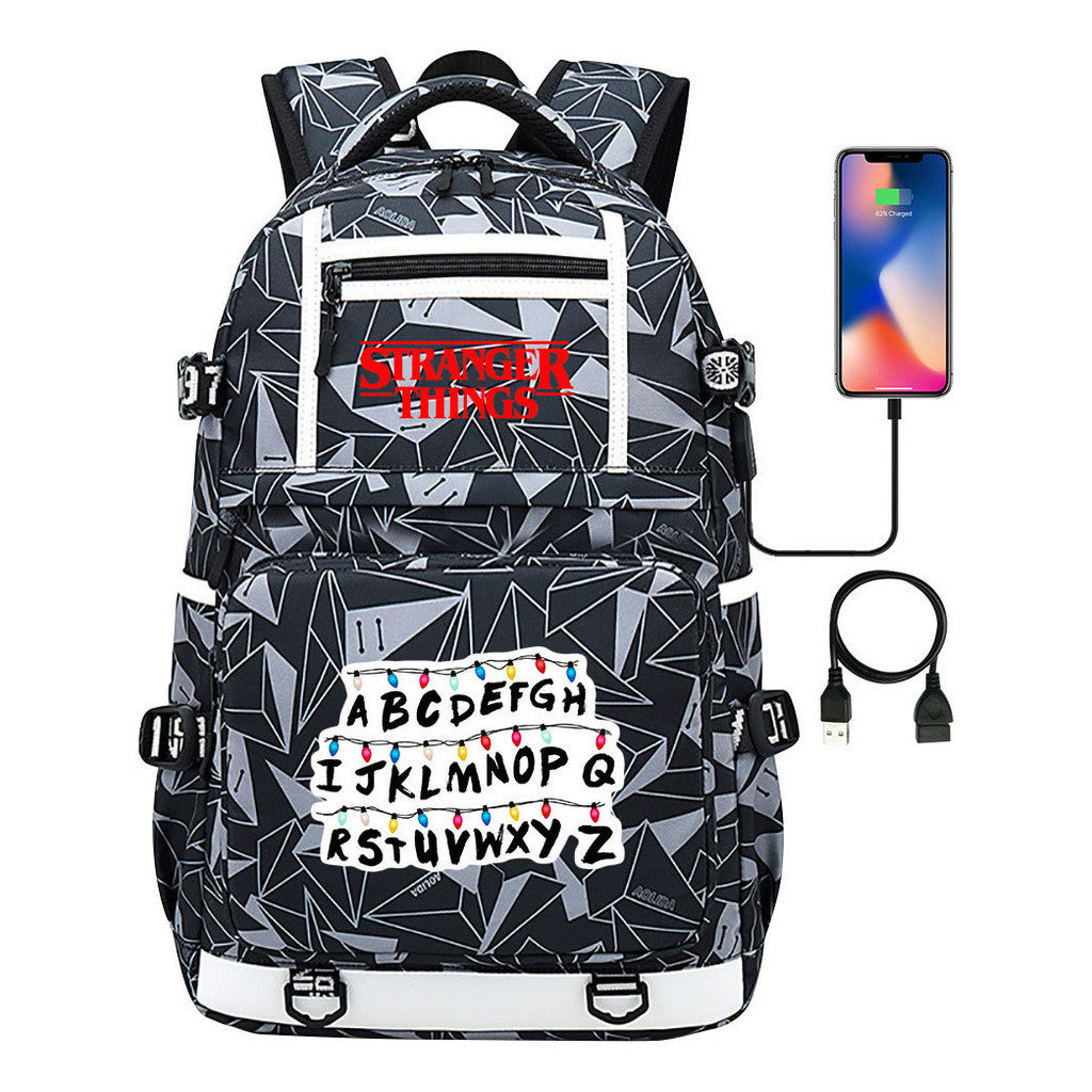 Strange Story Printed Usb Youth Student Backpack For Men And Women's Leisure Travel Backpack