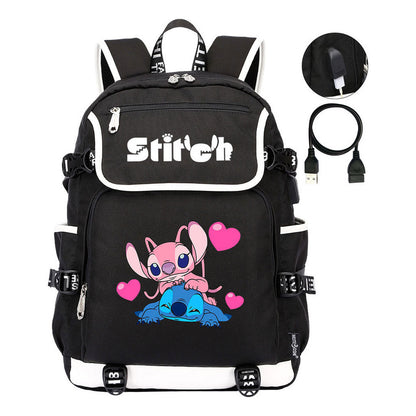 Anime Star Baby Stitch Printed Usb Student Backpack For Men And Women's Leisure Travel Backpack