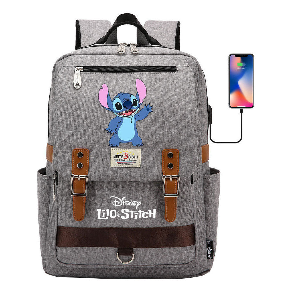 Anime Star Baby Stitch Printed Youth Student School Bag Casual Magnetic Buckle Backpack