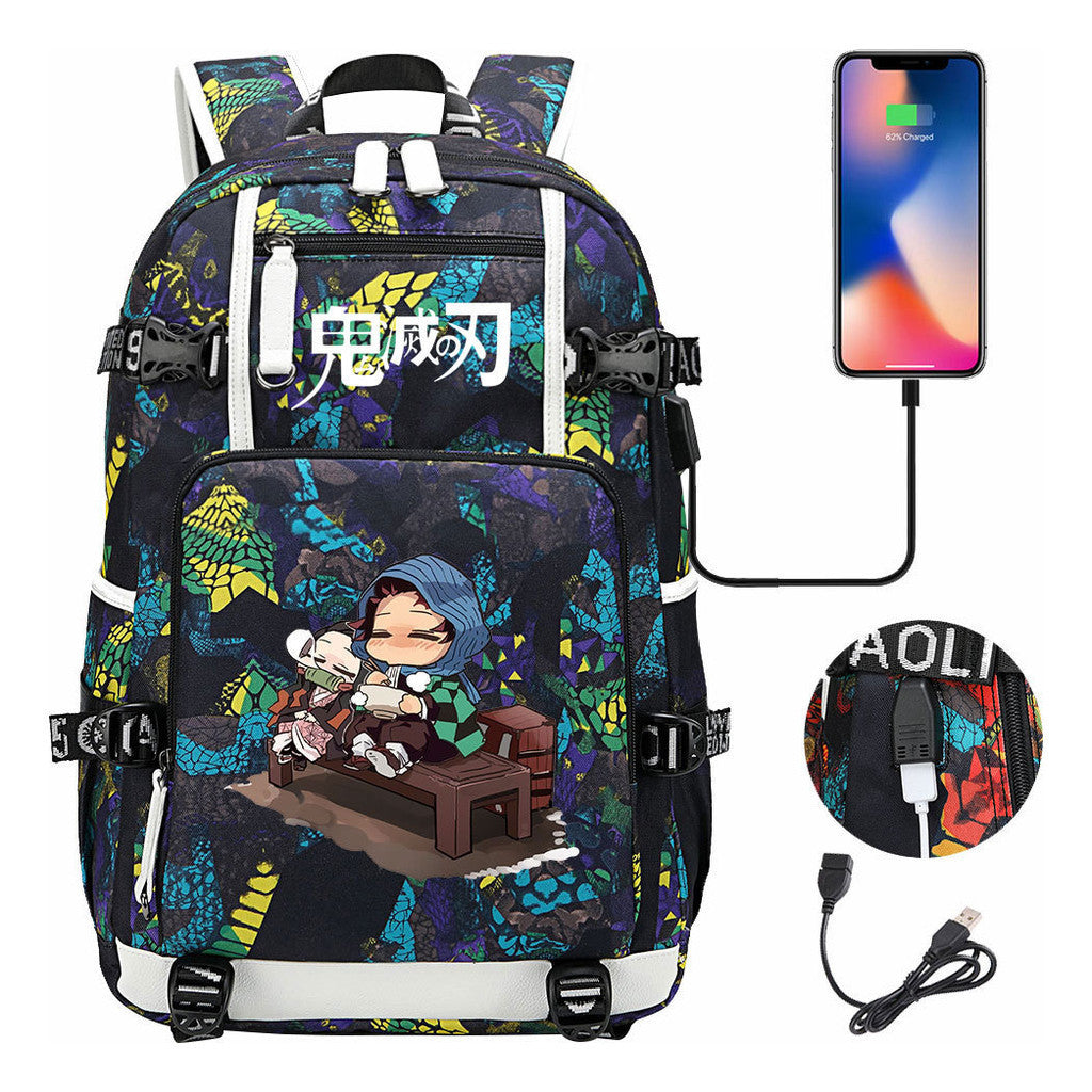 Cartoon Printed Usb Large Capacity Youth Student Backpack For Men And Women's Leisure Travel Backpack