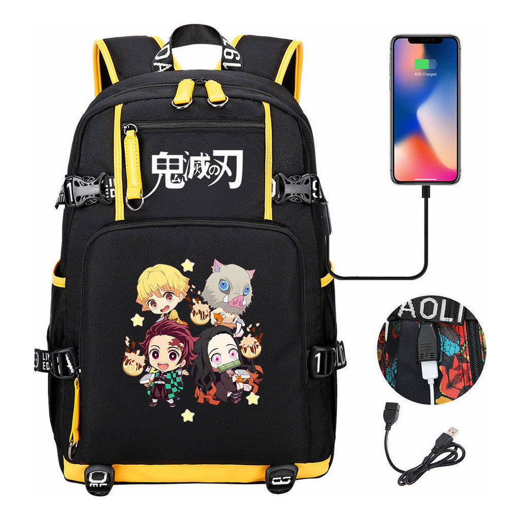 Cartoon Printed Usb Large Capacity Student Backpack For Leisure Travel Backpack